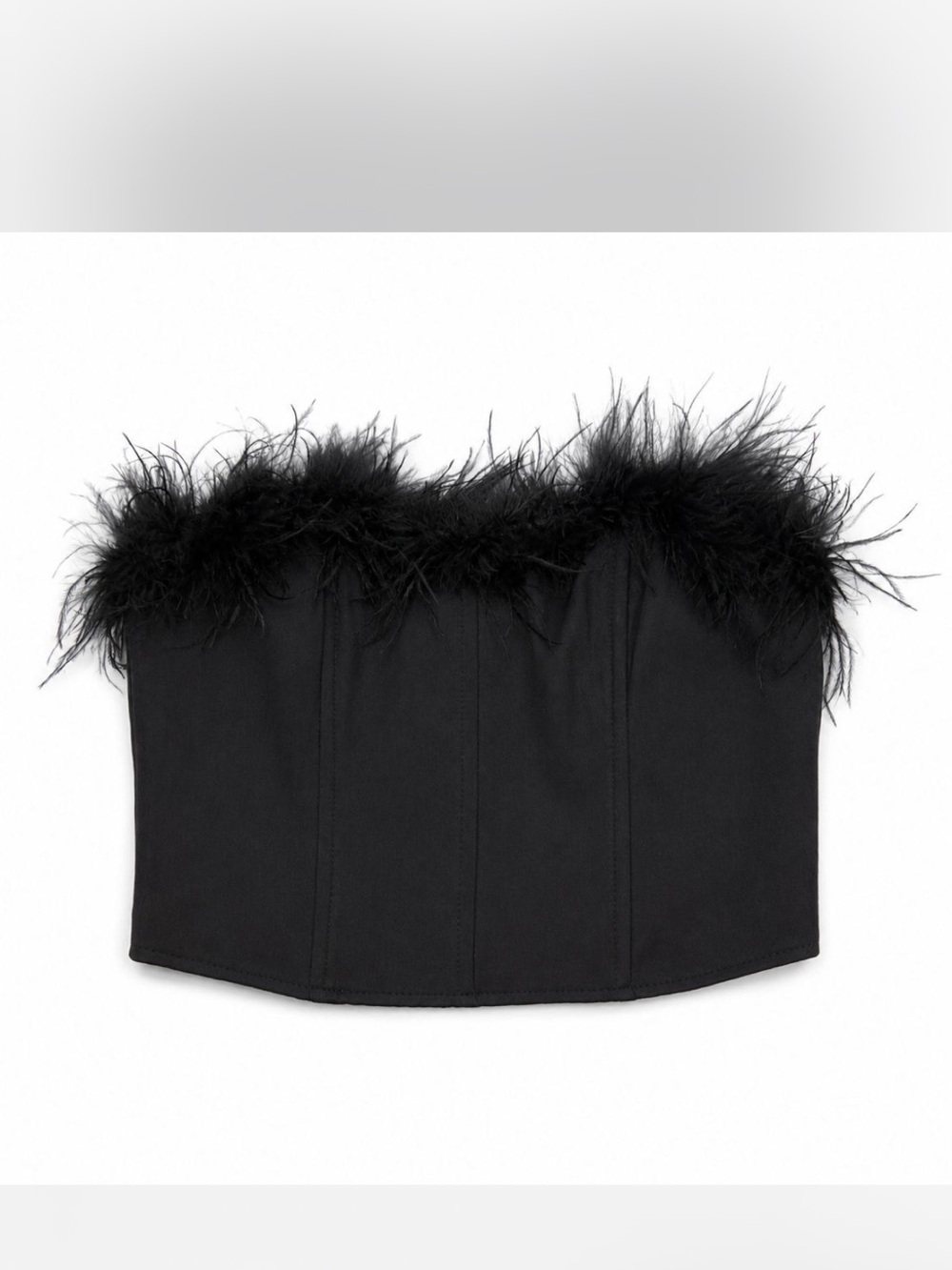 Strapless Corset Bustier Crop Top with Black Feather Trim Altard State XS